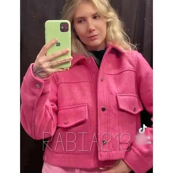 ZARA METAL BUTTON CROPPED JACKET BARBIE PINK BARBIECORE - Picture 3 of 11